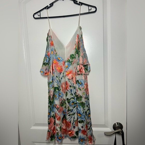 Alice + Olivia Alves Floral Cold Shoulder Silk Blend Dress size 10 - Picture 5 of 14